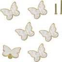 6 pcs Gold Butterfly Knobs for Kitchen Creative Animal Handles Cabinet Knob Zinc Alloy Knobs Single Hole Door Pull Handles for Drawer Cupboard Dresser Furniture Door (White)