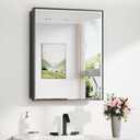 TokeShimi 24x30 Recessed Medicine Cabinet with Mirror Wall Mounted, Metal Beveled Mirror with Storage for Bathroom Vanity, Aluminum Alloy Medicine Cabinet Mirrored Black