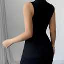 SOLY HUX Women's 3D Floral Tank Top Mock Neck Sleeveless Slim Fit Summer Tops (Black, L)