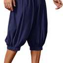 Runcati Mens Medieval Pirate Shorts Renaissance Viking Colonial Linen Halloween Costume Pants (Large, Navy)