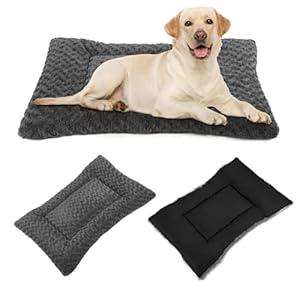 MoeQOassis Washable Dog Bed Mat Deluxe Plush Reversible Pet Crate Pad Comfy Pet Kennel Beds Dog Sleeping Mat for Large Jumbo Medium Small Dogs, 29'' x 18'', Dark Grey