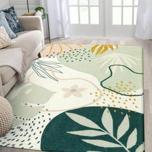 Lahome Washable Area Rug 5x7 - Non-Slip Soft Carpet for Bedroom Ultra-Thin Stain Resistant Rug for Living Room Throw Cute Kids Nursery Rug, Boho Botanical Print Indoor Rugs for Entryway Office (Lightgreen)