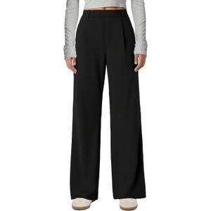 Gracyoga Wide Leg Pants for Women Stretchy Pull On Work Pants High Waisted Business Casual Trousers Slacks with Pockets (X-Large, 01black)
