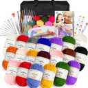 Aeelike 20pcs Acrylic Yarn for Crocheting, Crotcheting Set for Beginners, Crochet Kit with Everything Include 1093 Yards Yarn, Aluminum Crochet Hooks,Step-by-Step Instruction and Black Organiser Bag