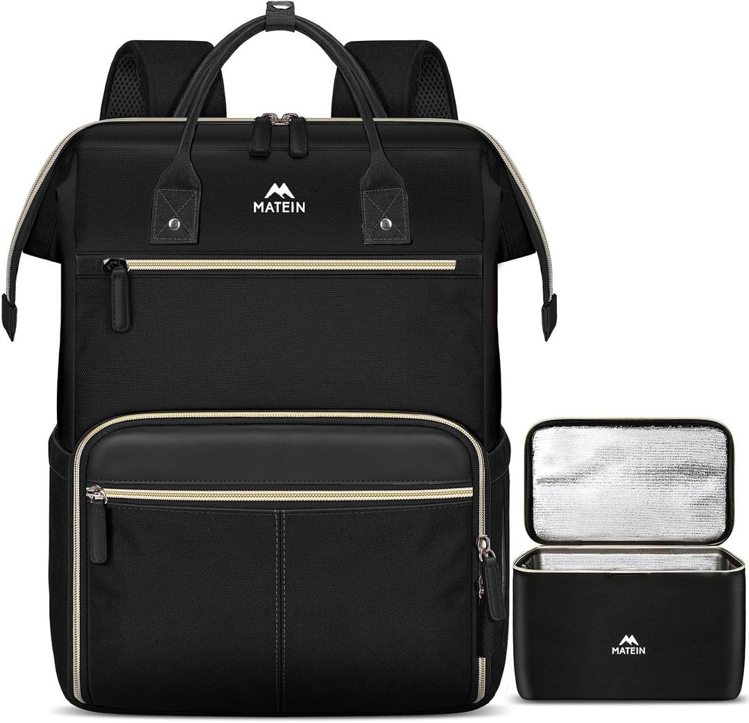 MATEIN Lunch Backpack, 15.6 Inch Laptop Backpack with Lunch Box, Stylish Nurse, Teacher Work Backpacks with Insulated Compartment, Meal Prep Bag for Women Men Commute Outdoor Picnic Camping, 2Pcs Set