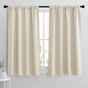 RYB HOME 54 inch Curtains for Living Room, Rod Pocket Thermal Insulated Small Window Drapes Room Darkening Shades for Bedroom Studio Dorm, W 42 x L 54 inch, Set of 2 Panels, Beige