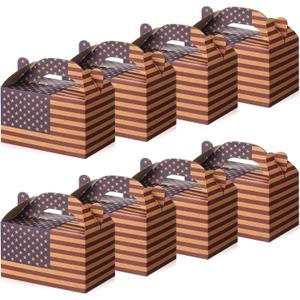 Colarr 48 Pcs 4th of July Treat Boxes Patriotic American Flag Prints Goodie Boxes with Handles 250th Anniversary Kraft Paper Cookie Box Candy Party Favor Box for Independence Day Celebration