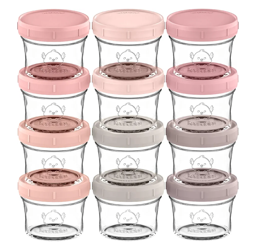 KeaBabies 12pk 4oz Glass Baby Food Containers with Lids - Leak-Proof, Microwavable Small Glass Jars, Baby Purees & Toddler Snack Storage Containers, BPA-Free, Dishwasher & Freezer Safe (Lilac)