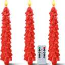 Homemory 3 Pcs Christmas Tree Candles with Remote, Waxy Flameless Taper Candles Flickering, Red LED Candlesticks Battery Operated for New Year Celebration Holiday Decorations 9.7 Inches