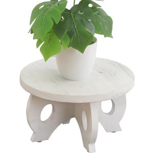 Small Plant Stand Kitchen Display Stand 10 inch Plant Holder Plant Stool Round Stand Risers Farmhouse Rustic Balcony Decor Pedestal Board Washed White