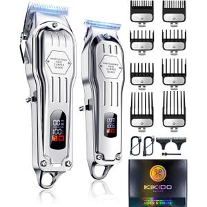 KIKIDO Hair Clippers Professional Cordless for Men, Barber Clippers for Hair Cutting Kit, Wireless LCD Display Hair Trimmers Set, Rechargeable Haircut Machine for Family (Sliver)