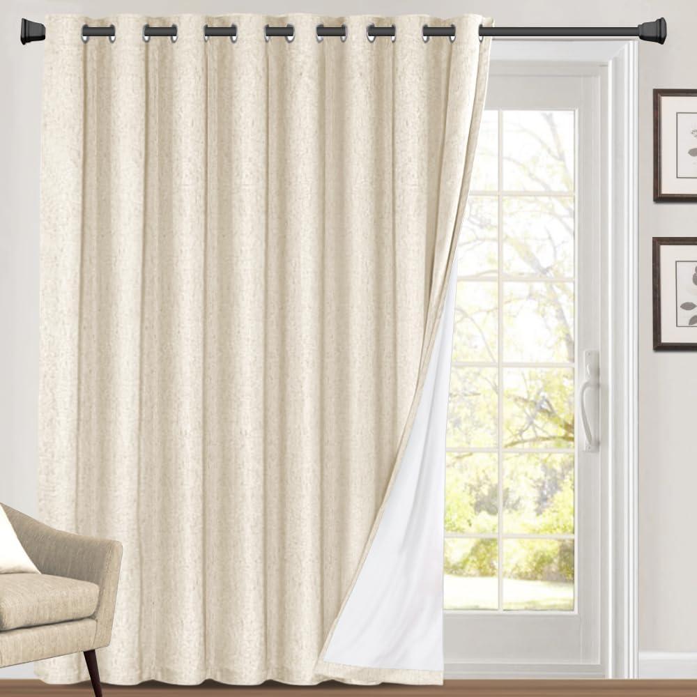 PrinceDeco 100% Blackout Curtains Black Out Curtains for Sliding Glass Doors Extra Wide Blackout Curtains Folding Door Curtain Sliding Glass Door Curtain,100X96 Curtains, Bleached Sand
