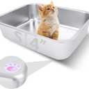 Small Stainless Steel Litter Box for Kittens, 15.5"11.6"4" Metal Litter Box for Kitten Rust-Proof, Non Stick, No Smell, Easy to Clean for Cats Rabbits