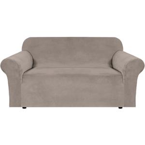 H.VERSAILTEX Stretch Velvet Loveseat Covers for 2 Cushion Couch Covers for Living Room Sofa Covers Slipcovers with Non Slip Straps Bottom, Ultra Thick Comfy Velour (Width 58"-72", Taupe)