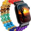 7 Chakra Natural Gemstone Yoga Beads Reiki Healing Bracelet Beaded Band Compatible with Apple Watch 10 9 8 7 SE 6 5 4 3 Elastic Strap for iwatch 38mm 40mm 42mm 44mm for Women