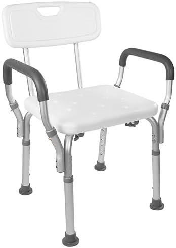 Vaunn Medical Deluxe Spa Shower Chair with Arms and Back, Bath Seat for Seniors, 350 lbs Max Weight, White With Light Gray Arms