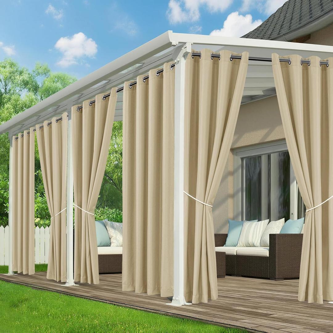 Outdoor Curtains for Patio Waterproof - 6 Panels Privacy Weatherproof Outside Curtains with Grommets for Pergola, Gazebo, Porch, Cabana, Balcony, 54 x 84 Inch, Cream