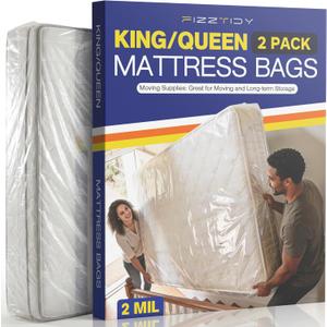 2 Pack Mattress Bags for Moving & Storage - 107" x 78" x 14'' for King / Queen Size, Waterproof & Tear-Resistant, 2.0 MIL Heavy Duty Mattress Cover Moving Supplies
