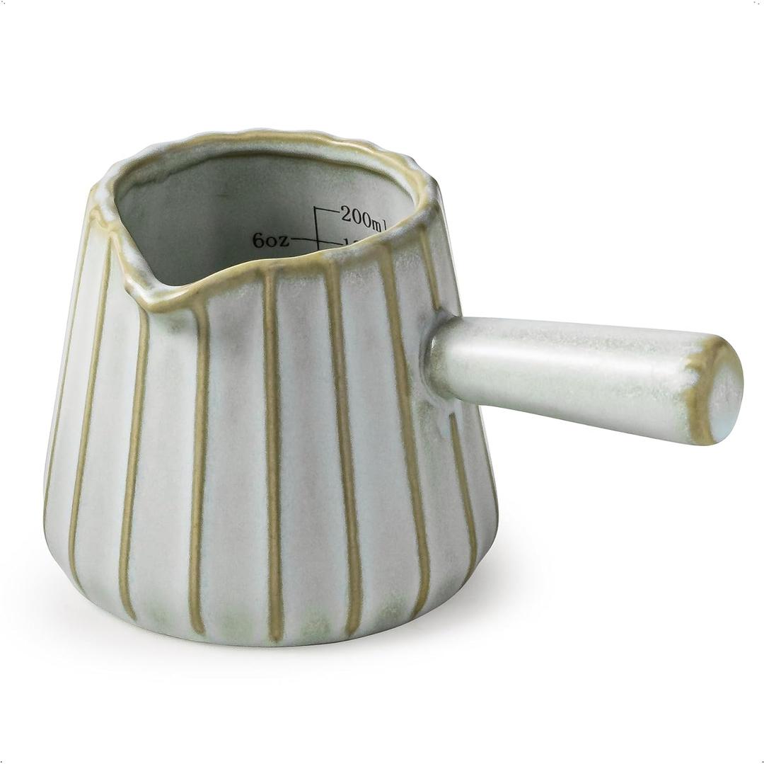 Espresso Cup Ceramic, Espresso Accessories, Espresso Measuring Cup with Handle, Expresso Shots Cups with Spout, 6 OZ / 200ML, Light Green