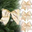 Panelee 12 Pcs Gold Velvet Christmas Bows 6 x 6 in Wreath Bow Christmas Tree Decorations Ornaments for Hanukkah Xmas Tree Topper Wreath Garland Party Gift Wrapping DIY Decor