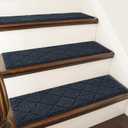 COSY HOMEER Edging Stair Treads Non-Slip Carpet Mat 28inX9in Indoor Stair Runners for Wooden Steps, Edging Stair Rugs for Kids and Dogs, 100% Polyester TPE Backing (4pc, Navy)