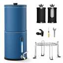 2.25G Gravity Water Filtration System - Water Level WindowNSF/ANSI 42&372 Certification,18/8 Stainless Steel Countertop Water Filter System - Reduce Up to 99.9% Chlorine, for Home, RVing (Blue)