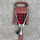HN Shooting Seat Stick with Brown Leather Folding Chairs | Lightweight Durable Walking Stick | Hunting Equipment Adjustable Walking Sticks | Royal Stewart Tartan Insert | Polo Fishing Golf Seat Stick, 95 cm