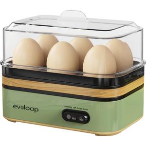 Evoloop Rapid Egg Cooker Electric 6 Eggs Capacity, Soft, Medium, Hard Boiled, Poacher, Omelet Maker Egg Poacher With Auto Shut-Off, BPA Free (Green)