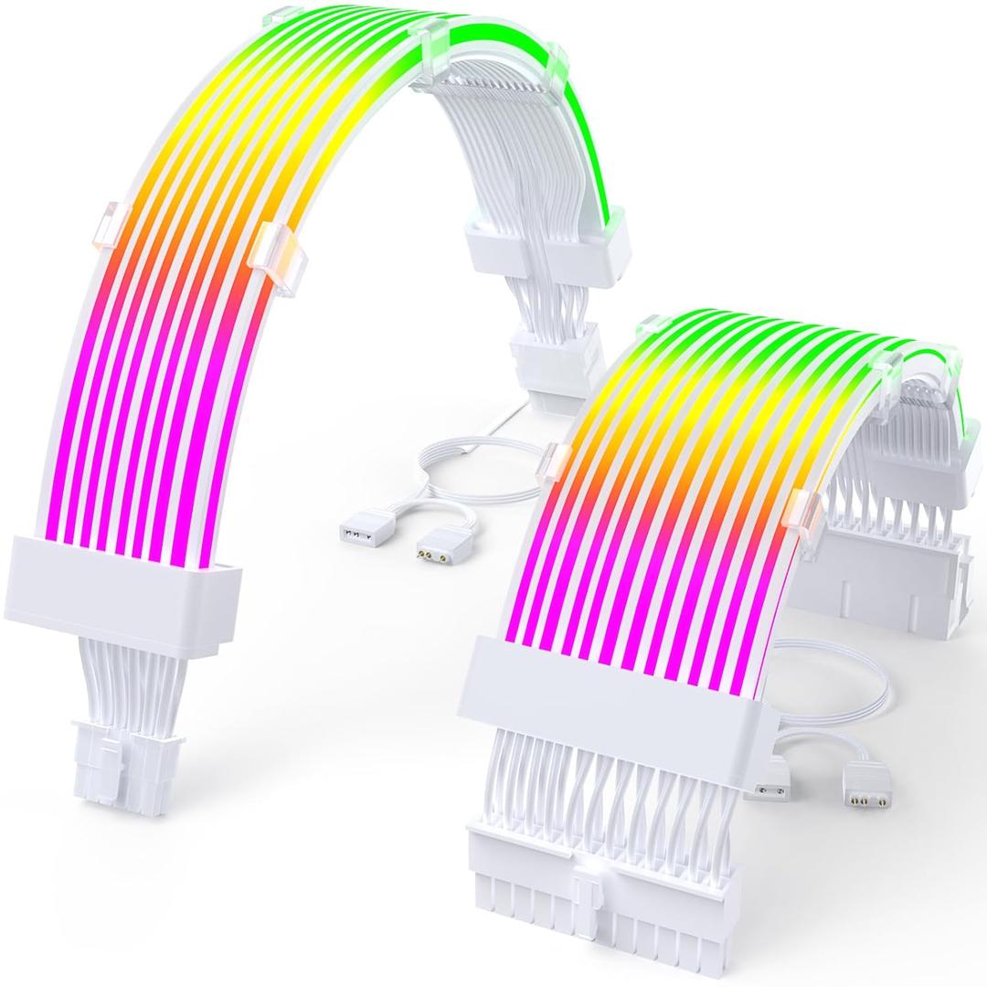 Sirlyr RGB 12VHPWR Cable Set,ARGB PSU Cable Extension of Soft LED Strip Include 24Pin Motherboard,16 Pin GPU Power Supply Cables,for RTX 40 50 Series PC Custom, Male to Female
