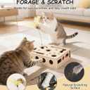 Cat Toys for Indoor Cats - Interactive Box Puzzle Toy Nail File Scratcher Hunting Play Toy with 3 Jingle Balls & 1 Feather Wand, Wooden Puzzle Treat Toy Box Energize Cat Instincts for Bored Cats