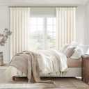 Semi Sheer Curtains 90 Inches Long for Bedroom Light Filtering Beige Birch Textured Linen Blend Pleat Curtains 7-1/2 ft Length Hooks Rings&Back Tab for Sliding Glass Doors 2 Panels Set