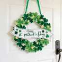St. Patricks Day Wreath for Front Door, 13Inch Foldable Shamrock Wreath with Word Signs for Irish Holiday Outdoor, Wall Decor (Green, White, and Gold)
