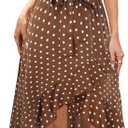 ECOWISH Polka Dot Women Summer Dress Midi A Line Ruffle High Low Sleeveless Boho Floral Halterneck Cocktail Tie Knot Sundress (Medium, Coffee)