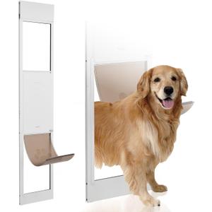 VEVOR Dog Door for Sliding Glass Door, 75 7/8"-80 11/16" Adjustable Height Doggy Door for Sliding Doors, Aluminum Frame Tempered Glass Pet Door with Hinge Structure Flap and Lock (X-Large) (White)