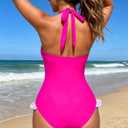 RIHOAS Women Halter One Piece Swimsuit Tummy Control Shapewear Bathing Suit Adjustable Straps for Beach Vacation Resort Party (Pink, L)