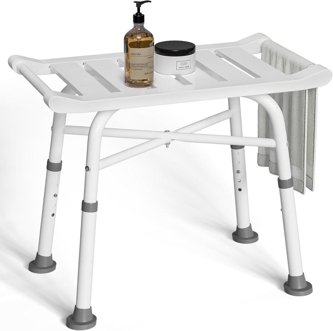Shower Bench Shower Chair for Inside Shower - 23.5 Inch Shower Seat with Handles, Height Adjustable Waterproof Shower Stool for Adults Elderly, Disabled and Injured (White)