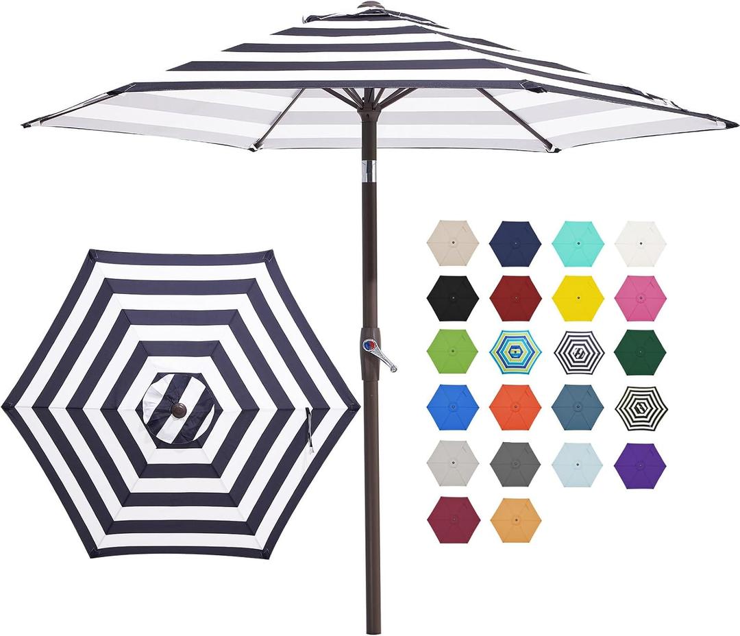 JEAREY 7.5FT Patio Umbrella Outdoor Market Umbrella with 6 Sturdy Ribs, Push Button Tilt/Crank Table Umbrella for Garden, Deck, Backyard and Pool, Black & White Stripe