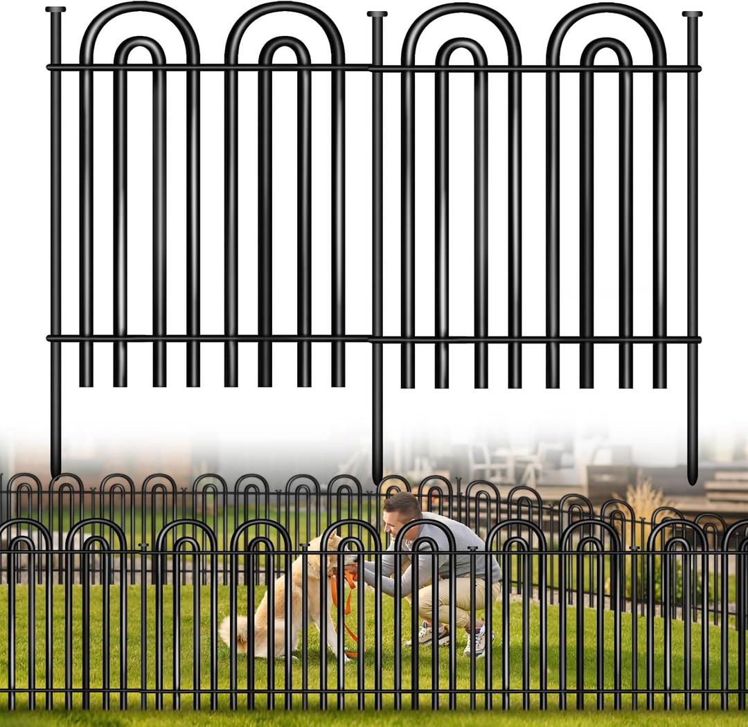 Decorative Garden Fence, 5 Panels No Dig Fence, 32 in(H) x 12.08 ft(L) Animal Barrier for Dogs Rabbits, Rustproof Metal Arched Decorative Garden Fences for Flower Bed, Outdoor, Yard, Patio