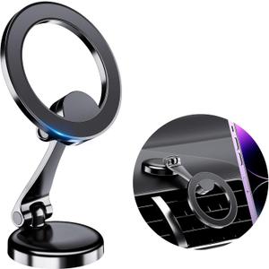 PROfezzion Magnetic Car Phone Mount, 2 x 180 Folding & Double 360 Rotating, Designed for iPhone 15/14/13/12 Series, 2023 Upgraded Super Magnets, 3M VHB Adhesive
