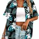 Hawaiian Shirts for Women Button Down Short Sleeve Summer Beach Tops (Blue)