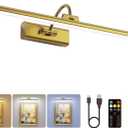 24" Picture Frame Light with 1pcs Extra 8000mAh Battery - Brass Cordless Rechargeable Wall Sconce with Remote for Office, Hallway & Large Art