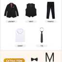 Boys Suit 5-Piece & 4-Piece Vest Set with Tie+Bowtie+Suspenders| Regular & Husky Fit (M)