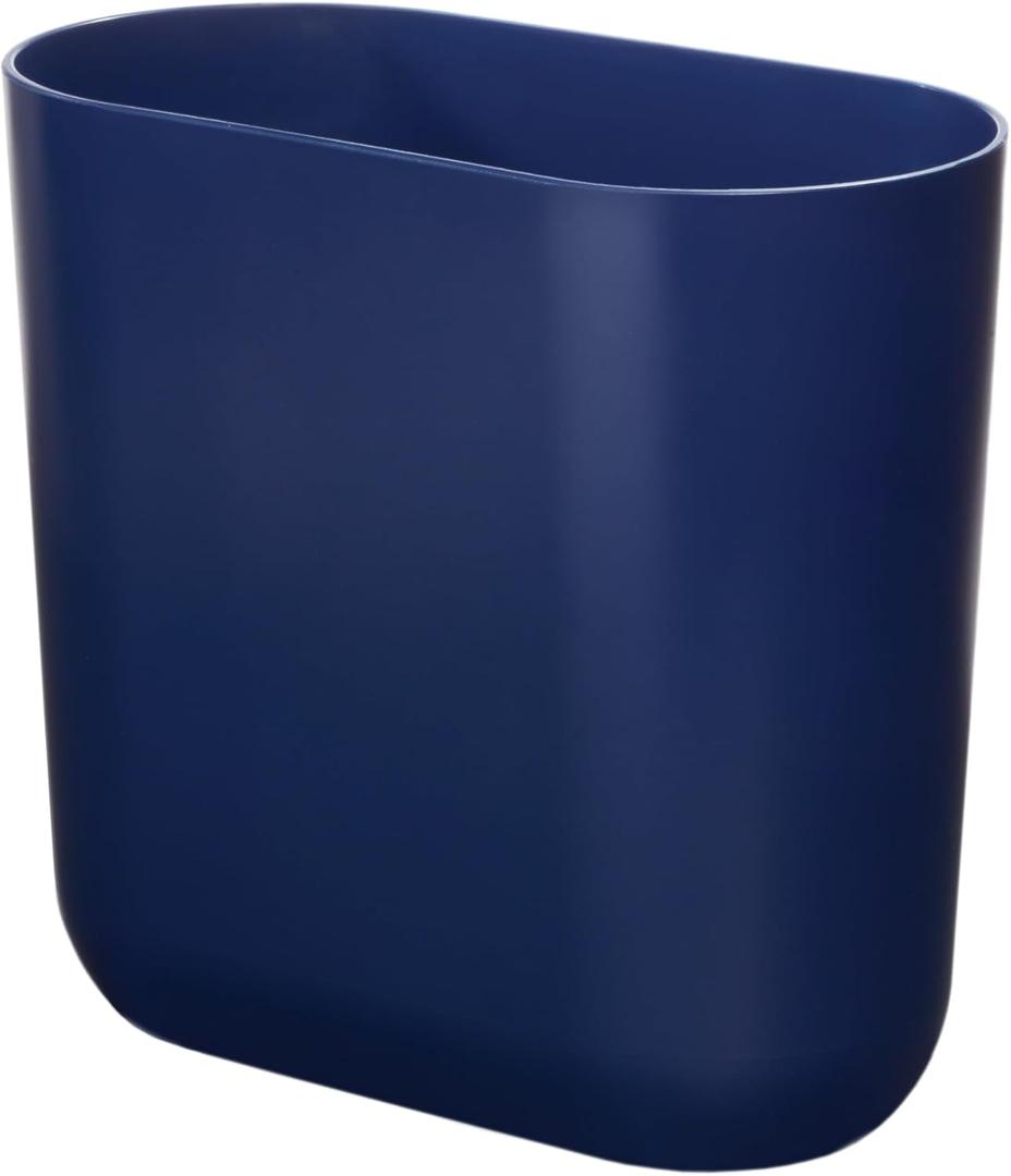 iDesign Small Slim Plastic Bathroom Can, Garbage Can for Bedroom, Office, Desk, Dorm, Navy Blue