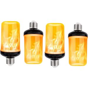 Dyforce Christmas Light Bulbs, 6W 4 Modes E26/E27 Base Flickering Fire Light Bulbs with Gravity Sensor, Flame Light Bulbs for Indoor Outdoor Decorations - 4 Pack (Yellow)