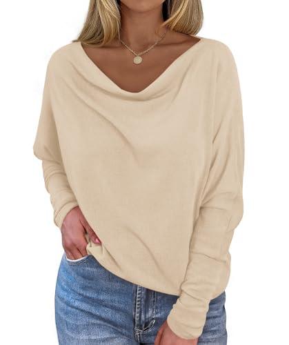 Okiwam Women's Fall Tops Cowl Neck Long Batwing Sleeve Shirts Oversized Tunic Dressy Casual Blouses 2026 Fashion Clothes-S Khaki