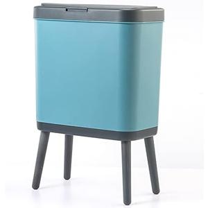 Procade Trash Can with Lid, Plastic Garbage Can with Push Button, Narrow Waste Basket for Kitchen, Slim Dog Proof Bedroom Garbage Bin, Bathroom Trash Can for Home, Living Room,Office, 4 Gallon  (Blue)