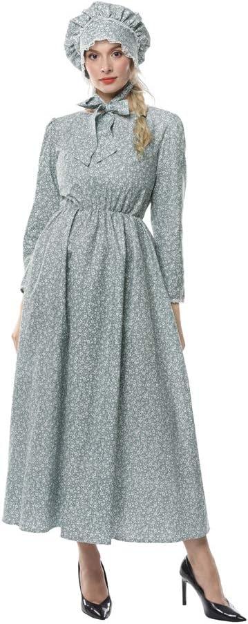 NSPSTT Prairie Dress Women Pioneer Dress Colonial Costume Women Amish Old Fashioned Floral Dresses (Green, XXL)