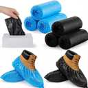Mepase 50 Pairs Waterproof Shoe Covers Non Slip Disposable Shoe Covers Bulk Heavy Duty Large Thick Boots Cover with White Box for Home Office Medical Cleaning, up to Size 18, Blue and Black