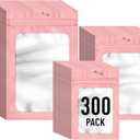 300 Pack 3 Size Mylar Resealable Bags with Front Window, Zipper Bags Packaging Bag Smell Proof Bag Foil Pouch for Jewelry Food(Pink,3x4.7in,4x6in,4.7x7.9in)