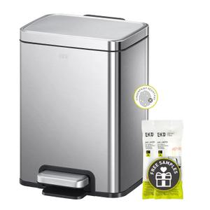 EKO Madison 6L / 1.6 Gal Bathroom Trash Can with Lid and Removable Inner Basket, Rectangular Small Step Trash Can, Brushed Stainless Steel